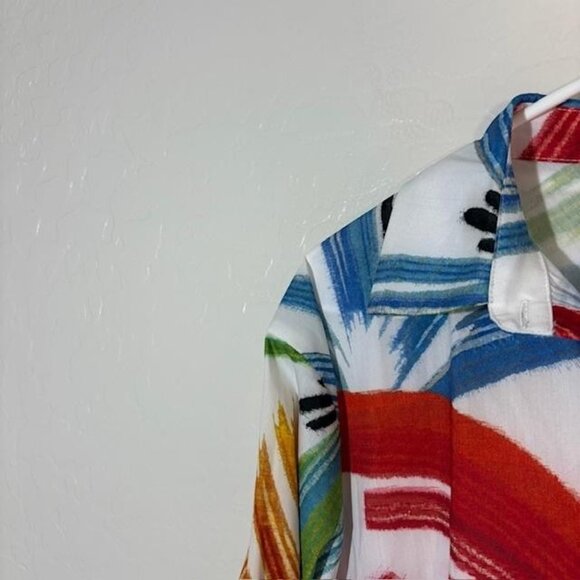 Kozan Shirt Womens Large White Multicolor Button Front Tunic Abstract Print - Picture 2 of 8